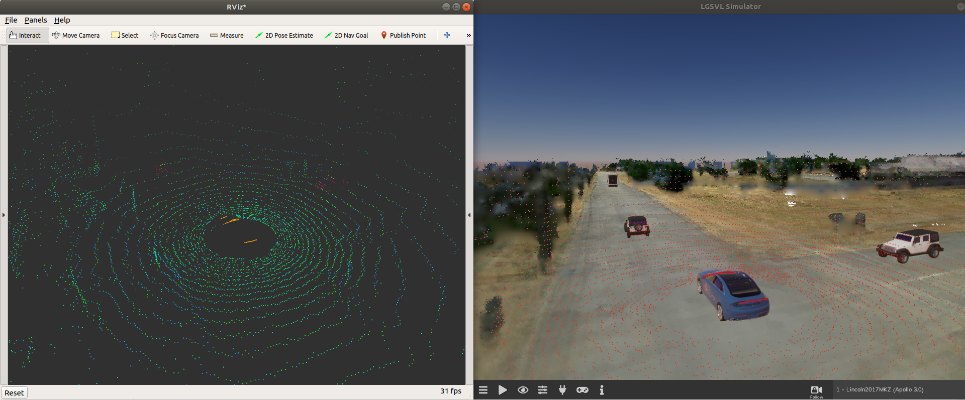 Point cloud visualizations in rviz and SVL Simulator